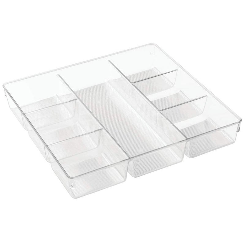 InterDesign iDesign Linus Plastic Divided Drawer Organizer, Storage Container for Vanity, Bathroom, Kitchen Drawers, 13" x 13.5" x 2.25" - Clear - Image 4